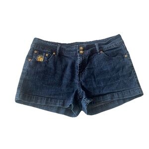 Juniors Denim Shorts Size 9/10 Dark Wash Sequin Pocket Detail Stretch